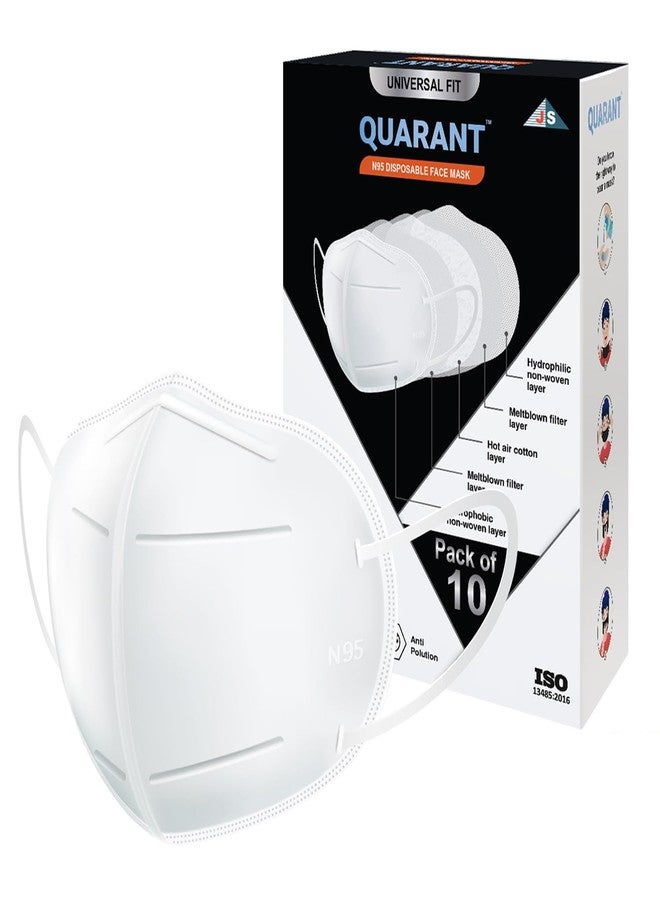 QUARANT N95 Anti Pollution Face Mask with Nose Clip, ISO Certified, FFP2 Masks with 5 Layer Protection (White, Pack of 10) for Unisex - Image 1